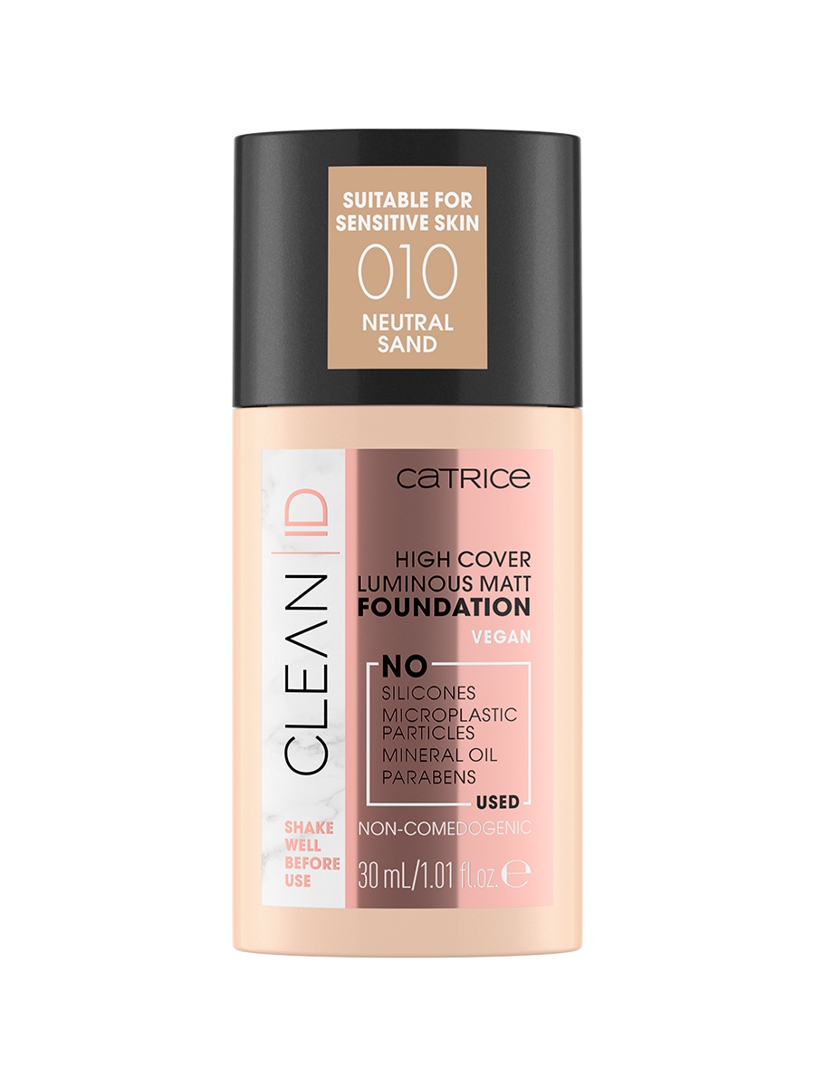 фото Тональная основа catrice, clean id high cover luminous matt foundation - 010 neutral sand