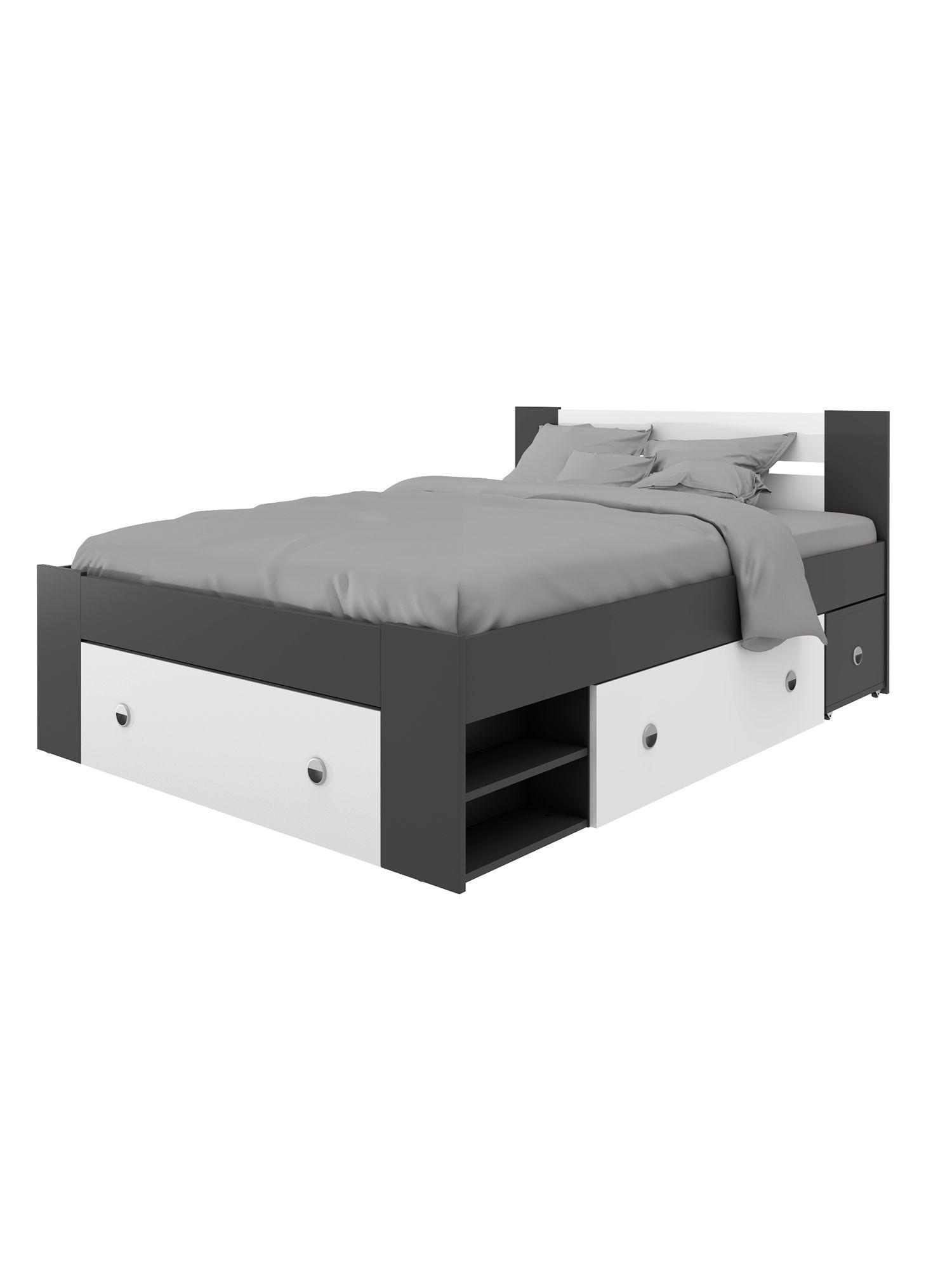 фото Двуспальная кровать beneli линз, с ящиком для белья, черный/белый, 145х203.5 см, 1 шт.