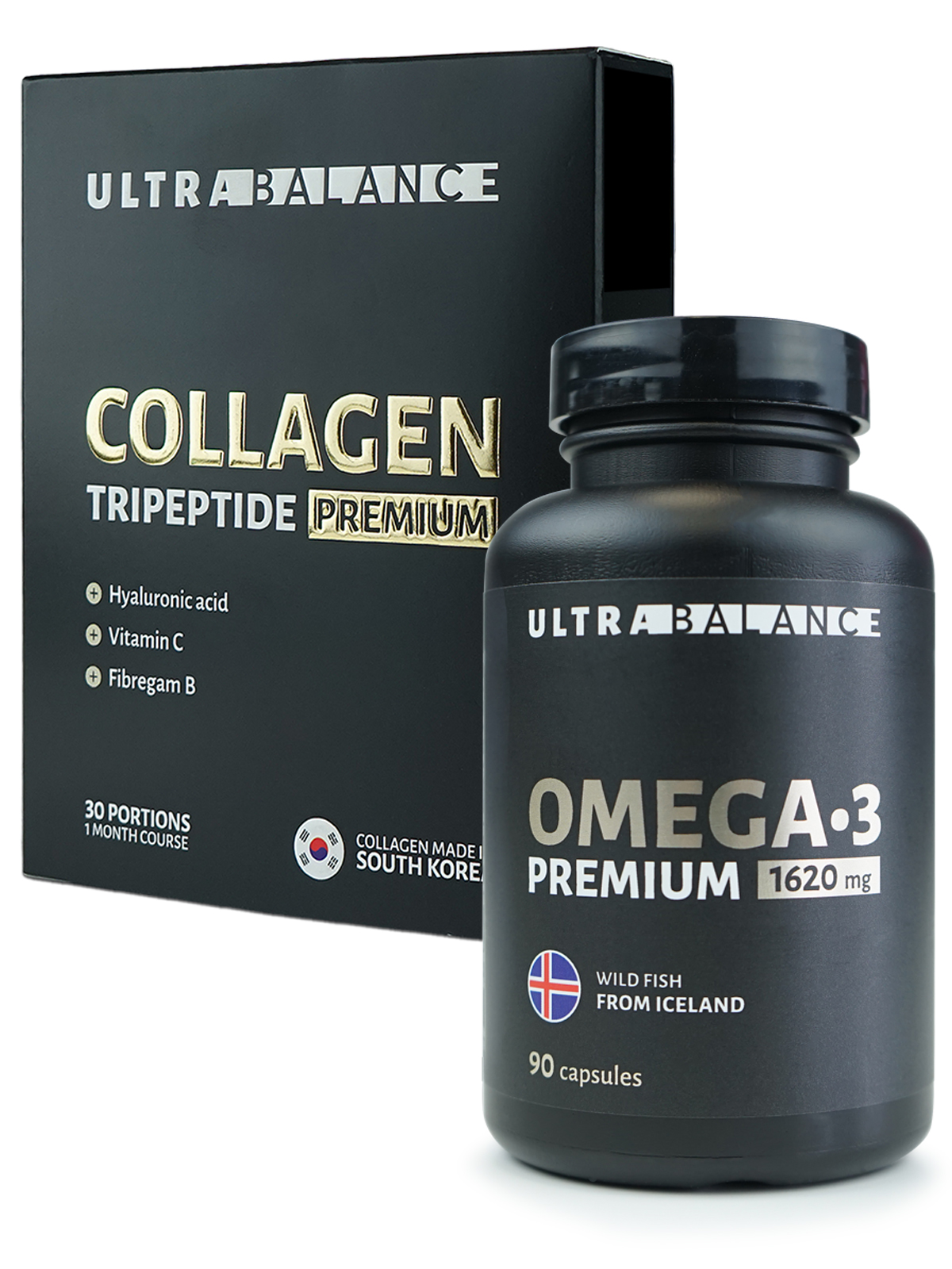 Купить Комплекс витаминов Collagen Tripeptide Premium + Omega 3 Premium 30 пакетиков + 90 капсул, UltraBalance, Россия