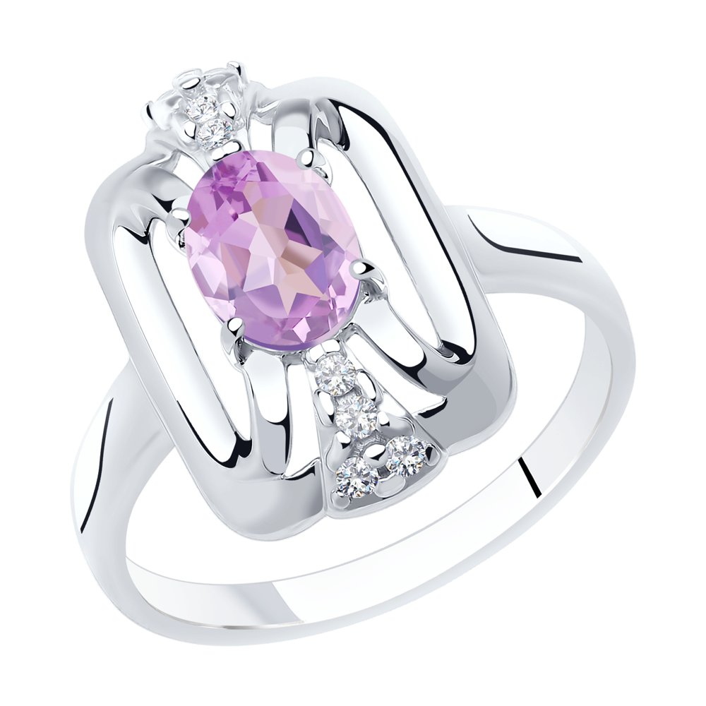 фото Кольцо из серебра с аметистом /фианитом р. 17.5 diamant 94-310-00688-2