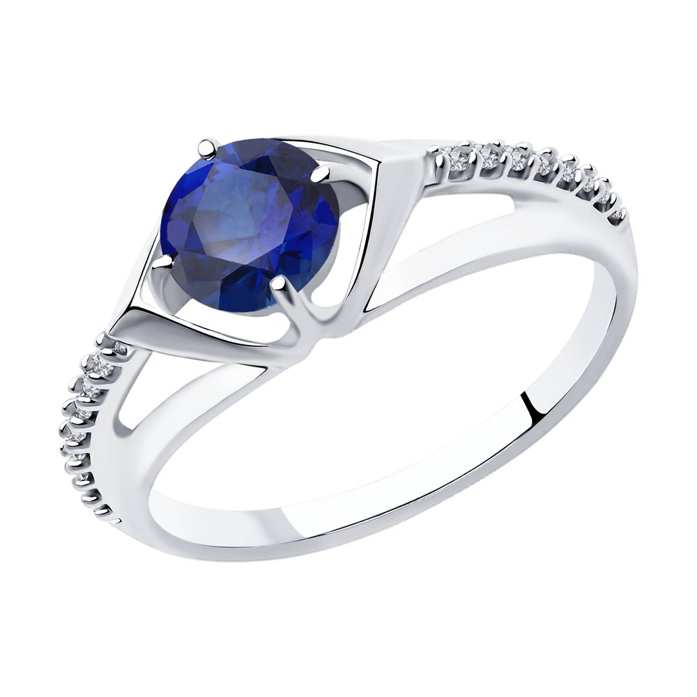 фото Кольцо из серебра с корундом искусственным/фианитом р. 18 diamant 94-310-00356-1