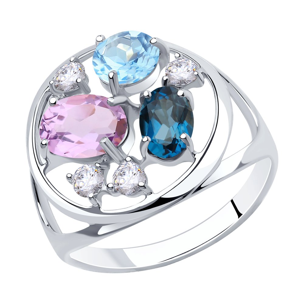 фото Кольцо из серебра с топазом/аметистом р. 19 diamant 94-310-00664-1