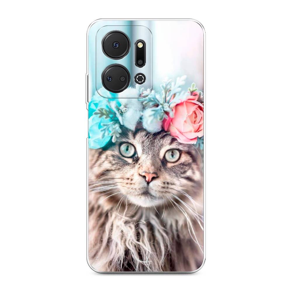

Чехол Awog на Honor X7A "Кот в венке", Серый;голубой;розовый, 6120650-2