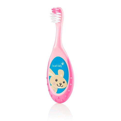 Детская зубная щетка Brush-Baby FlossBrush 0-3 года BRB207 pink детская зубная паста кao clear clean с мягкими микрогранулами клубника 70 г