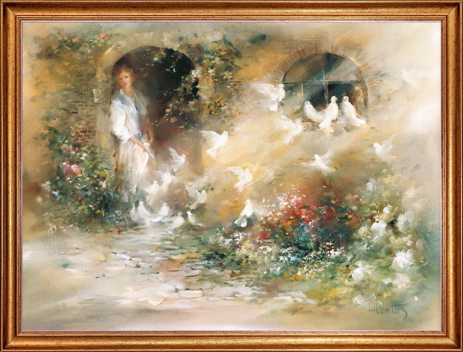 фото Картина на холсте, дама с голубями, 80х60 см., willem haenraets, арт. хв-х28 русская коллекция