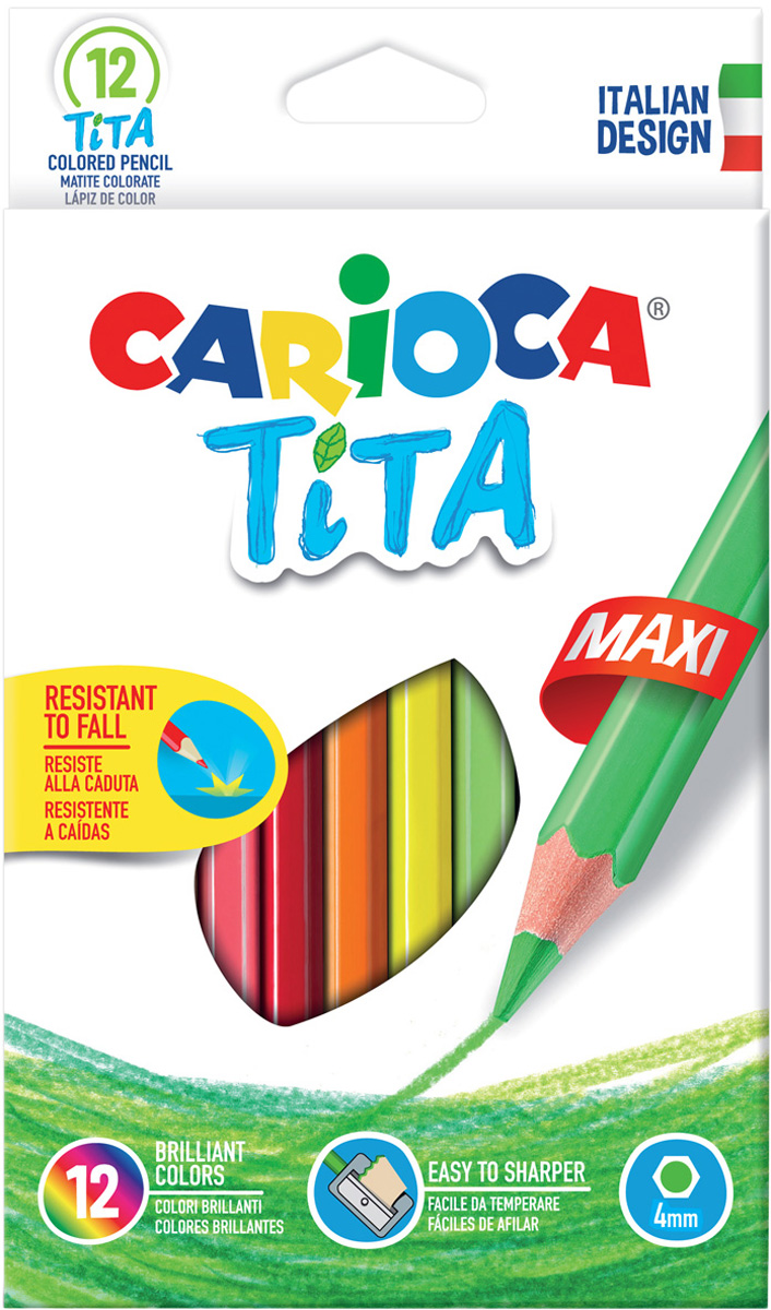 фото Набор карандашей цветных carioca tita maxi, пластик., 12 цв., шестигранные, с европодвесом