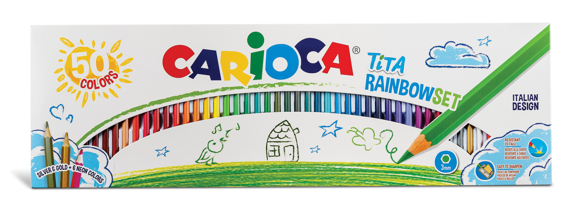 фото Набор карандашей цветных carioca tita rainbowset, 50 цв., шестигранные, в картонной коробк
