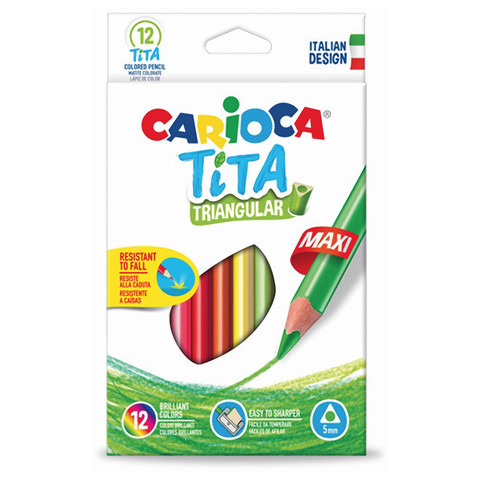 Набор крупных карандашей цветных пластиковых Carioca Tita Maxi 12 цв, в картонной коробке