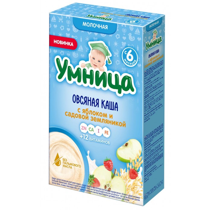 

Умница - каша молочная овсяная с яблоком и садовой земляникой 200 гр.