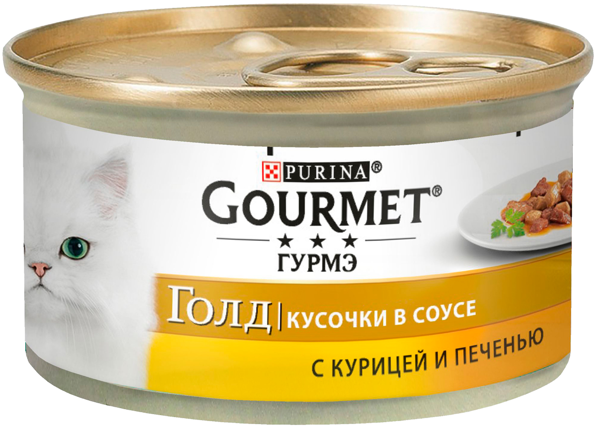 фото Консервы для кошек gourmet gold, с курицей и печенью в соусе, 24шт по 85г