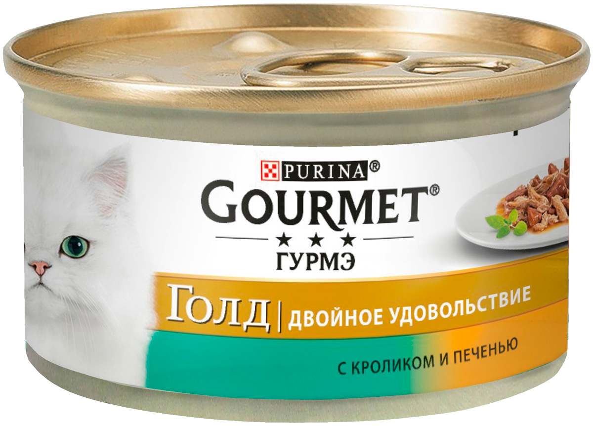 фото Консервы для кошек gourmet gold двойное удовольствие кролик и печень в подливе 24шт по 85г