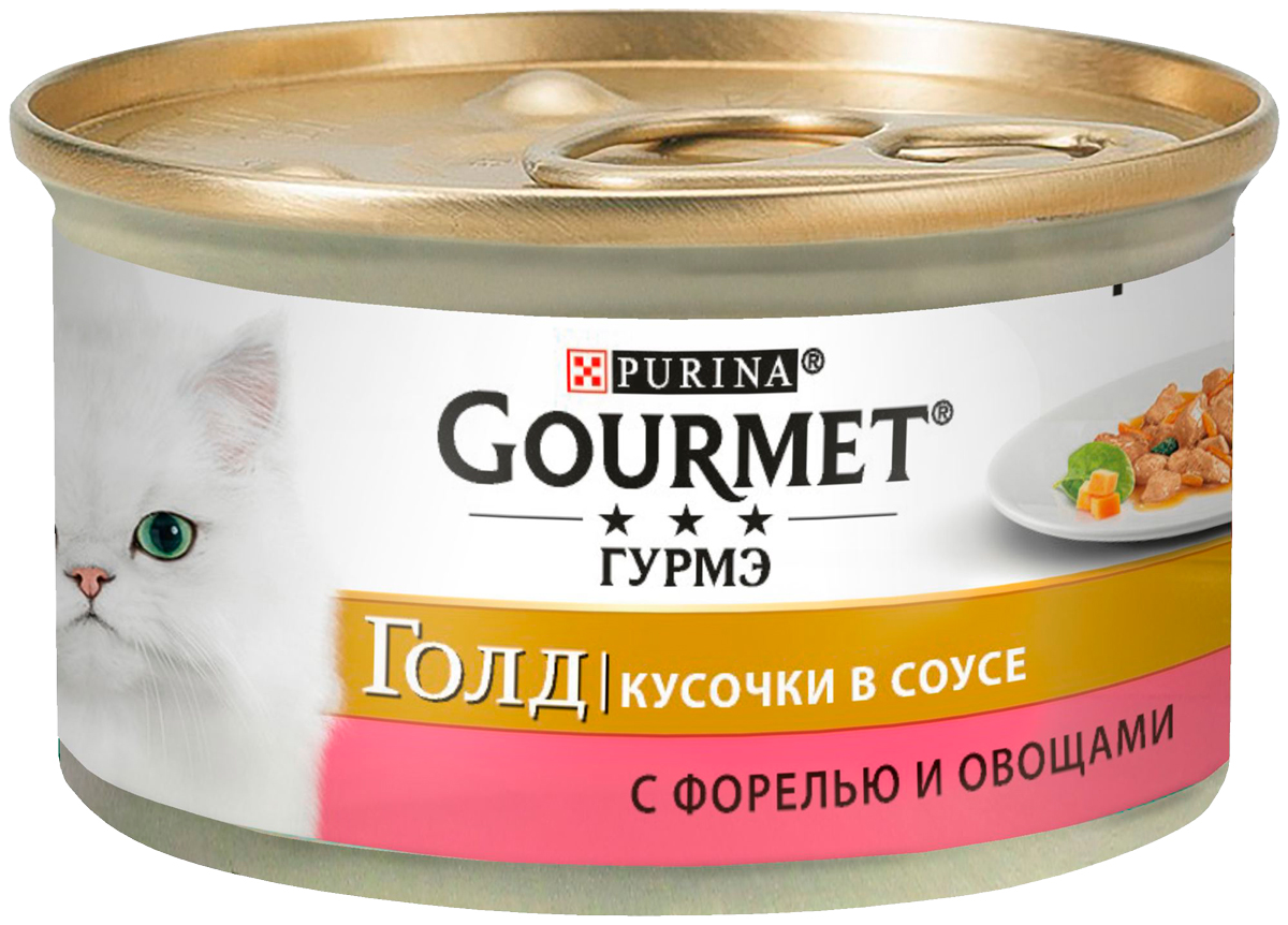 фото Консервы для кошек gourmet gold, с форелью и овощами в соусе, 24шт по 85г