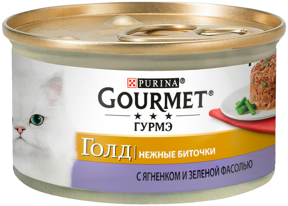 фото Консервы для кошек gourmet gold нежные биточки, с ягненком и зеленой фасолью, 12шт по 85г