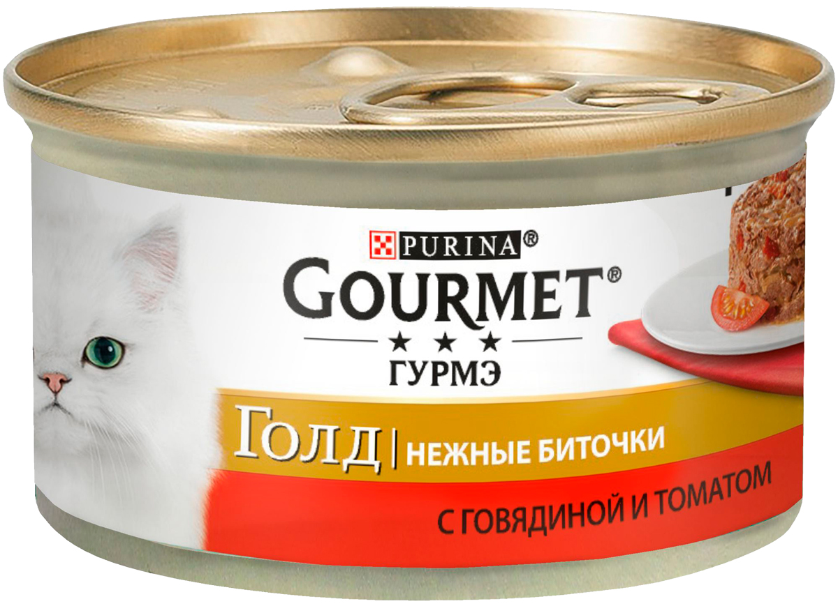 фото Консервы для кошек gourmet gold нежные биточки, с говядиной и томатами, 12шт по 85г