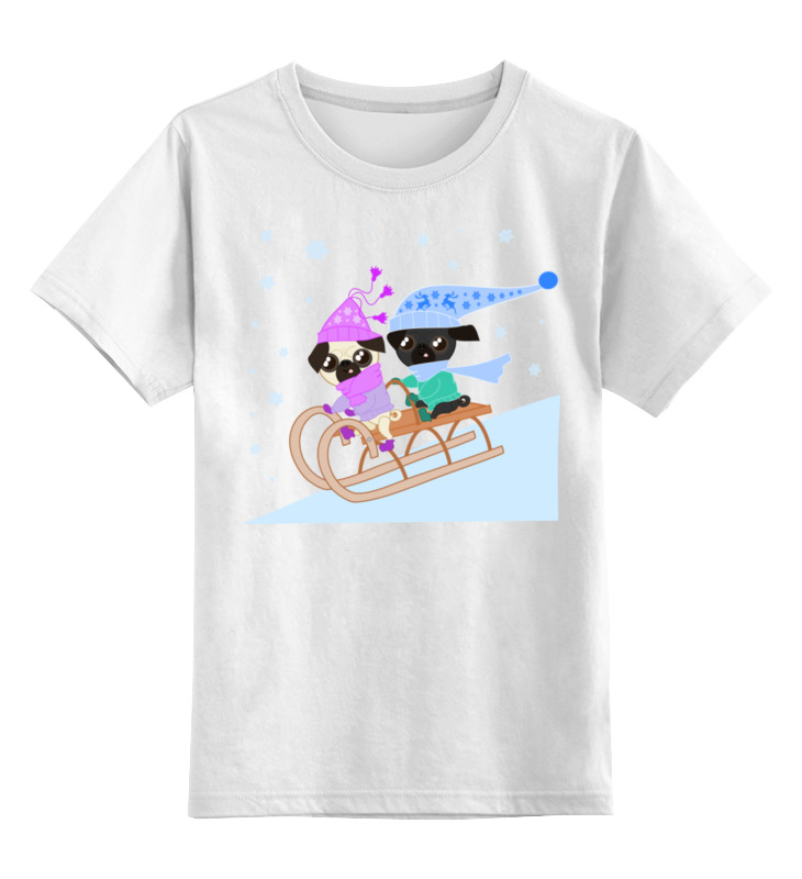 фото Детская футболка классическая унисекс printio мопсы катаются на санках