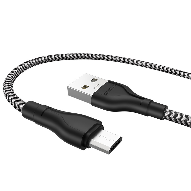 USB кабель Borofone BX39 Benificial Micro ,1м,2.4 A,нейлоновая оплетка ,черно-белый