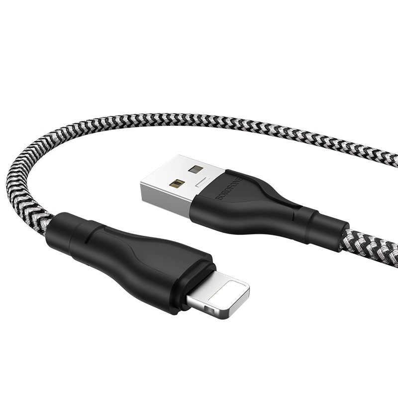 

USB кабель Borofone BX39 Benificial Lightning ,1м,2.4A,нейлоновая оплетка ,черно-белый