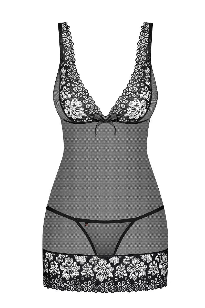 

Сорочка из полупрозрачной сеточки с кружевной отделкой черный S/M, 856-CHE