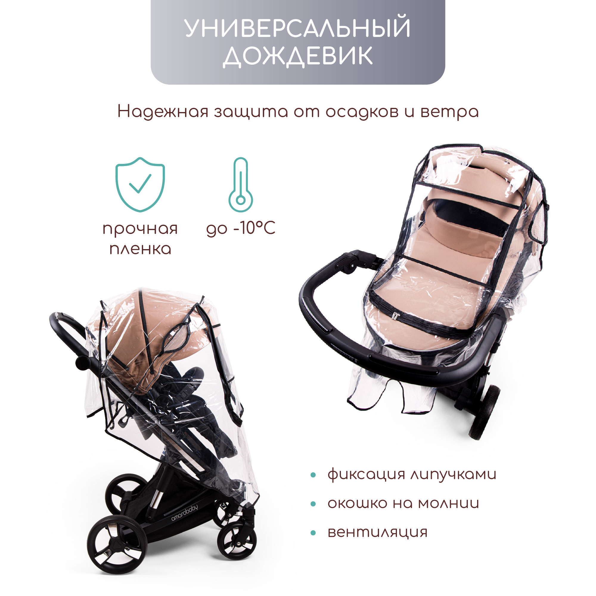 Дождевик для коляски AMAROBABY RAIN STOP универсальный