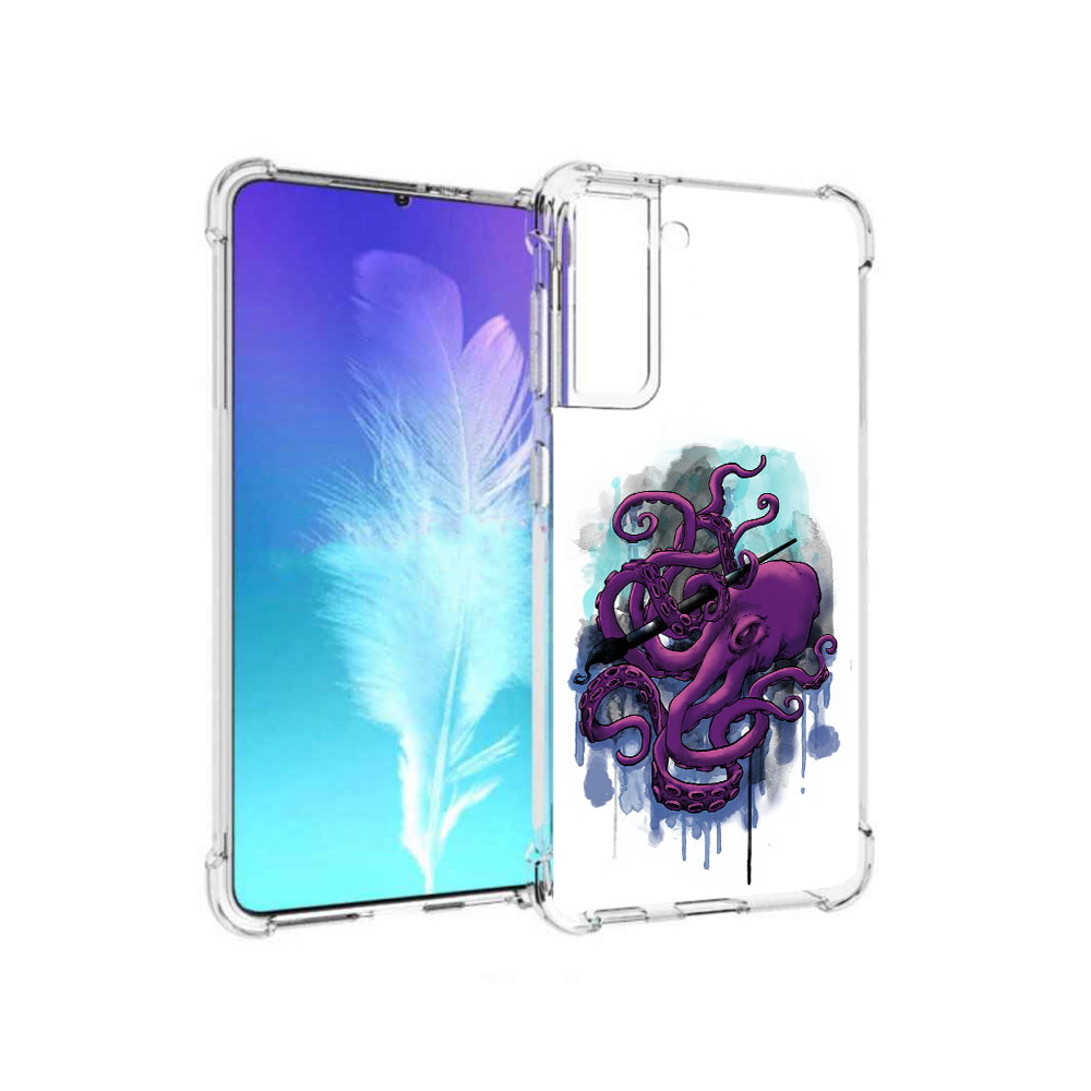

Чехол MyPads Tocco для Samsung Galaxy S21 фиолетовый осьминог (PT157088.510.658), Прозрачный, Tocco