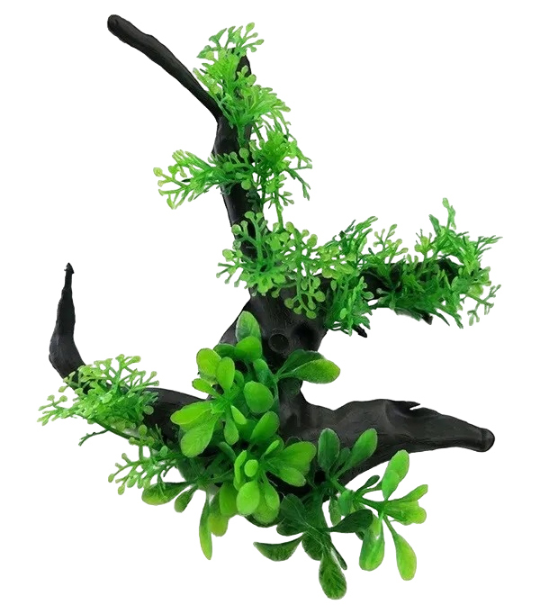Искусственный декор для аквариума P501 Коряга с растениями 14x14x10 см