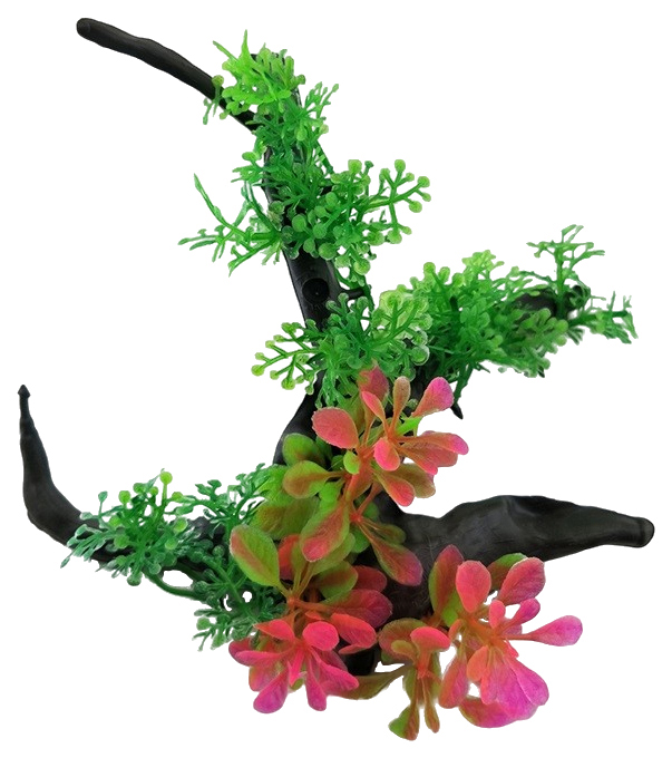 Искусственный декор для аквариума P504 Коряга с растениями 14x14x10 см