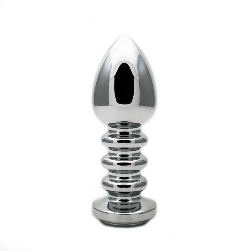 Анальная пробка FrenzyXXX ребристая с фиолетовым кристаллом размер L длина 9 см