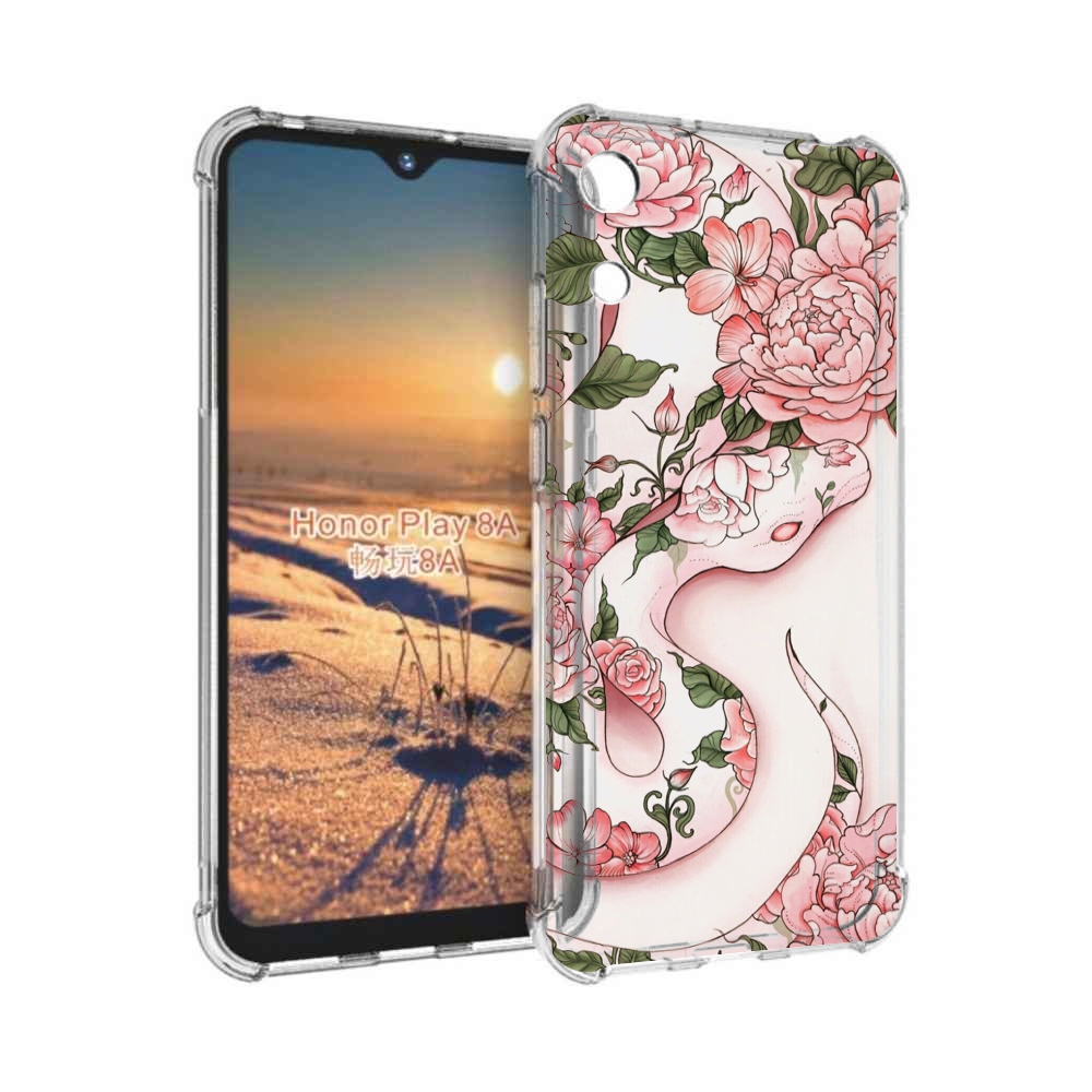 

Чехол бампер MyPads змея-в-розовых-цветах женский для Honor 8A, Прозрачный, Tocco