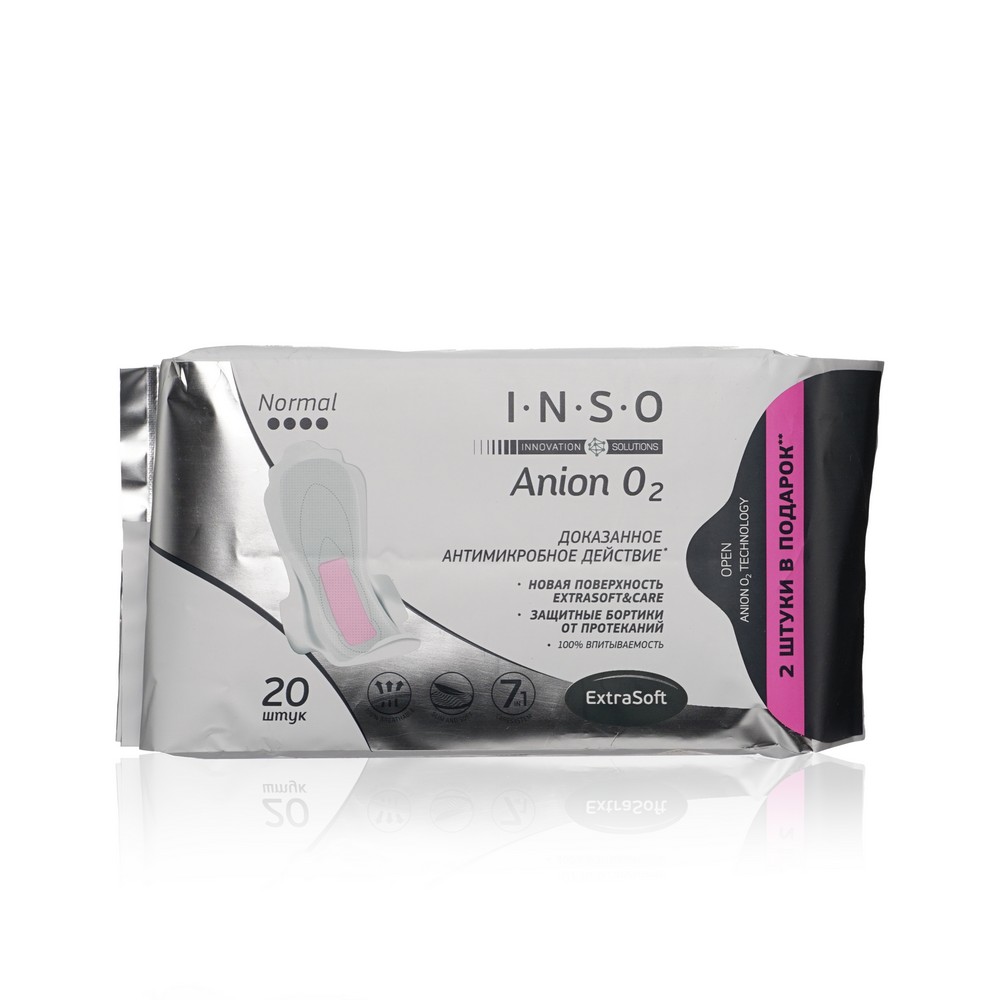 Женские прокладки Inso Anion O2 Normal с анионовым слоем 20шт женские прокладки inso anion o2 super с анионовым слоем 16шт