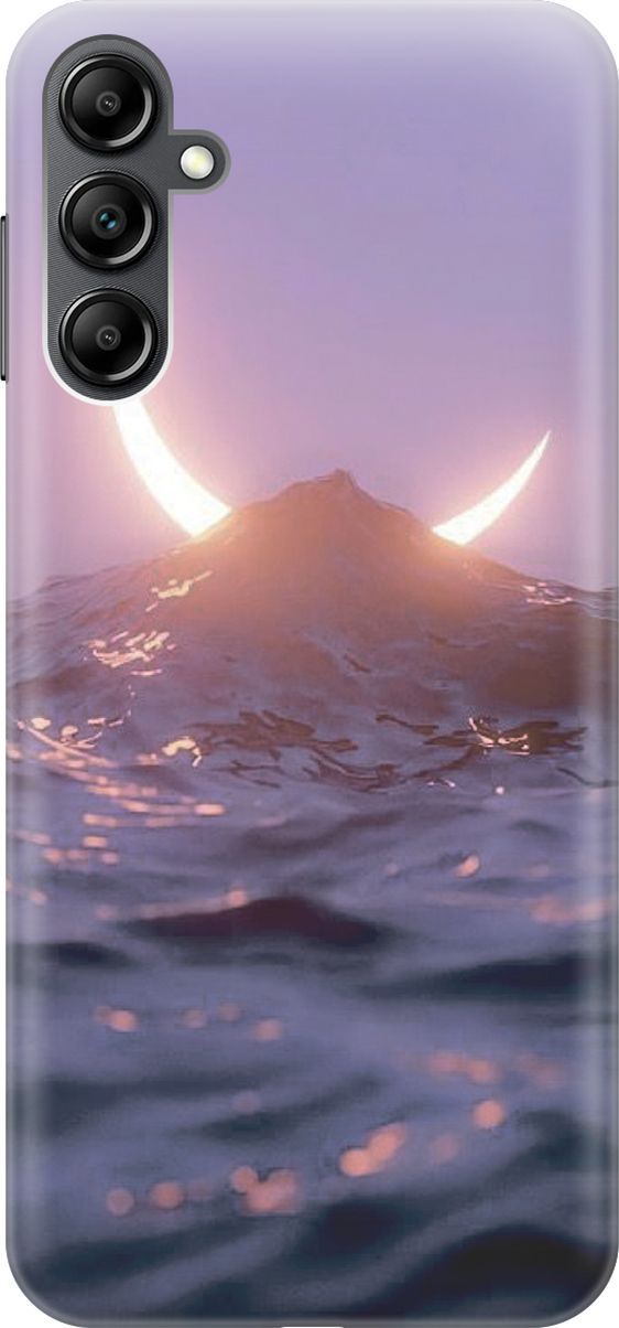 

Силиконовый чехол на Samsung Galaxy A14 "Месяц и море", Желтый;розовый, 158804