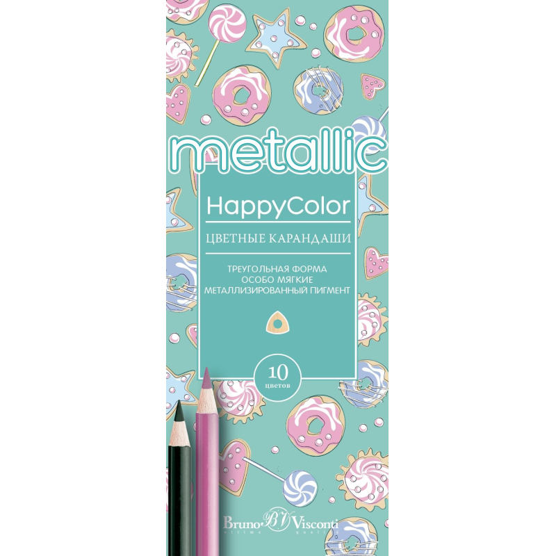 

Карандаши цветные HAPPYCOLOR металлизированные 10цв. 30-0079, 1559059, Разноцветные