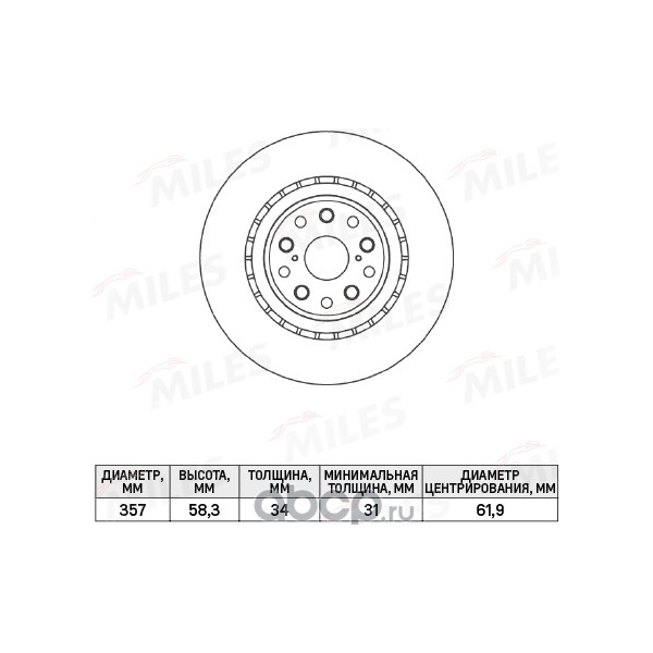 

MILES Диск тормозной передний левый D357мм. LEXUS LS460-600 (TRW DF6489S) K001290 1шт, K001290