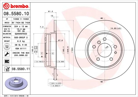 

Тормозной диск brembo 08.5580.11