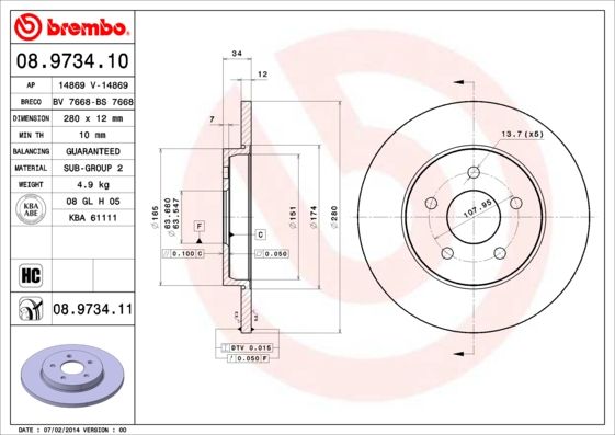 

Тормозной диск brembo 08.9734.11