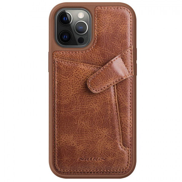 фото Кожаная накладка nillkin aoge leather case с визитничей для iphone 12 / 12 pro brown