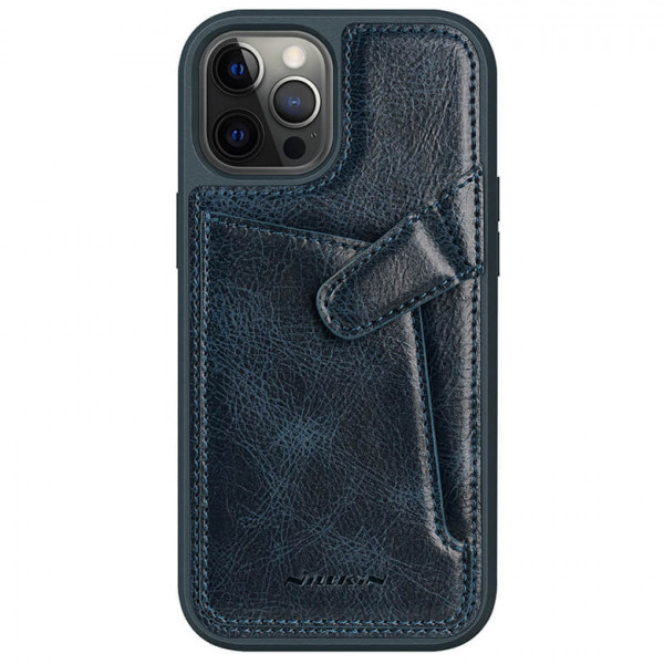 фото Кожаная накладка nillkin aoge leather case с визитничей для iphone 12 / 12 pro (синий)