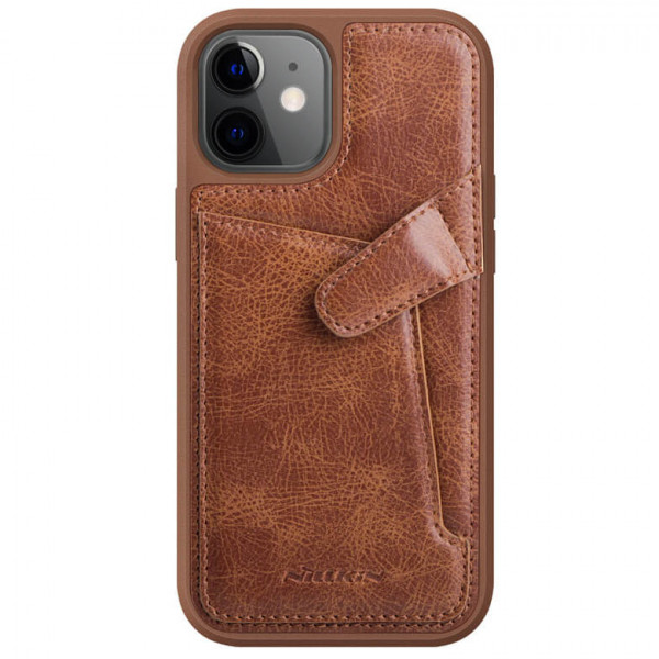 фото Кожаная накладка nillkin aoge leather case с визитничей для iphone 12 mini (коричневый)