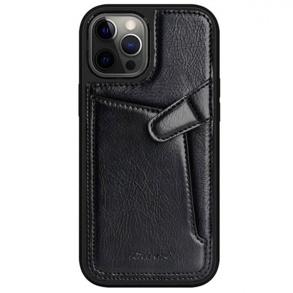 фото Кожаная накладка nillkin aoge leather case с визитничей для iphone 12 pro max (черный)