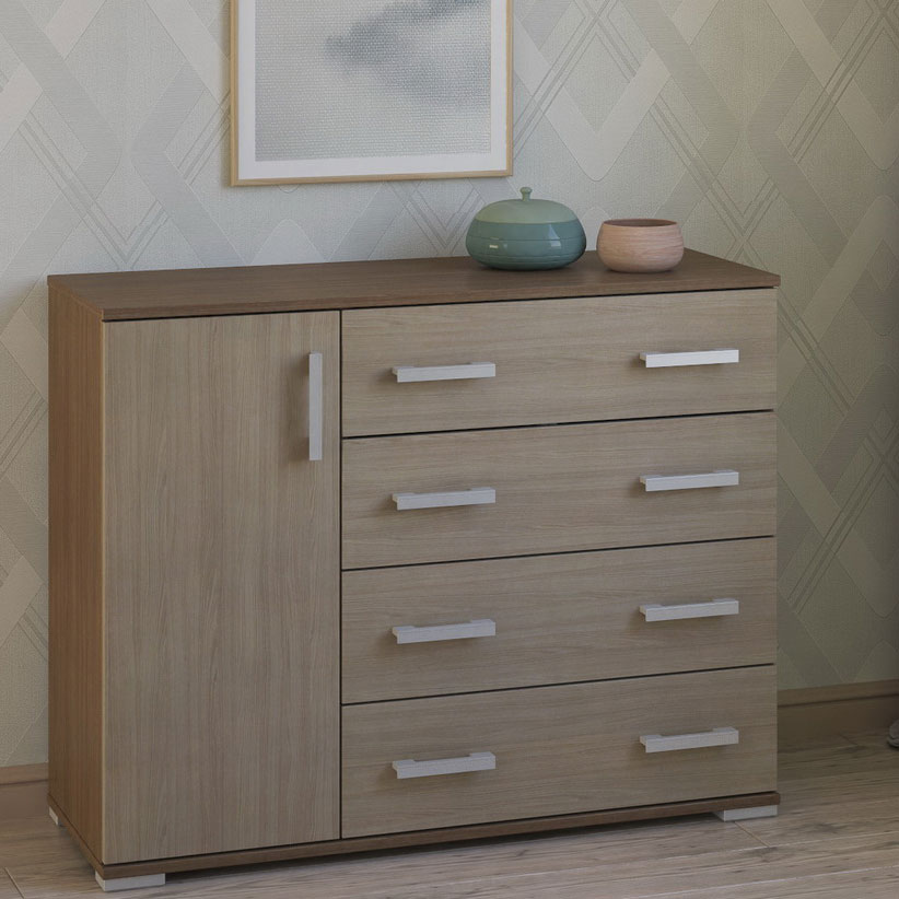 

Комод с 4 ящиками МагМебель №34 (дверца слева) ясень шимо тёмный/светлый, Комод с 4 ящиками №34 (дверца слева)