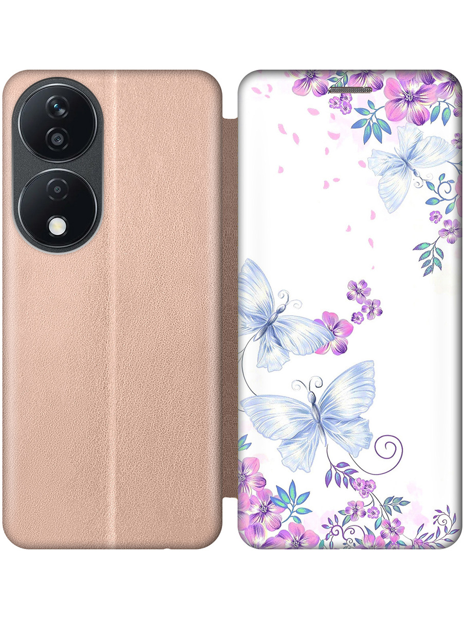 

Чехол-книжка на Honor X7b с принтом "Бабочки и фиалки" золотой, Золотистый;белый;фиолетовый, 781972123