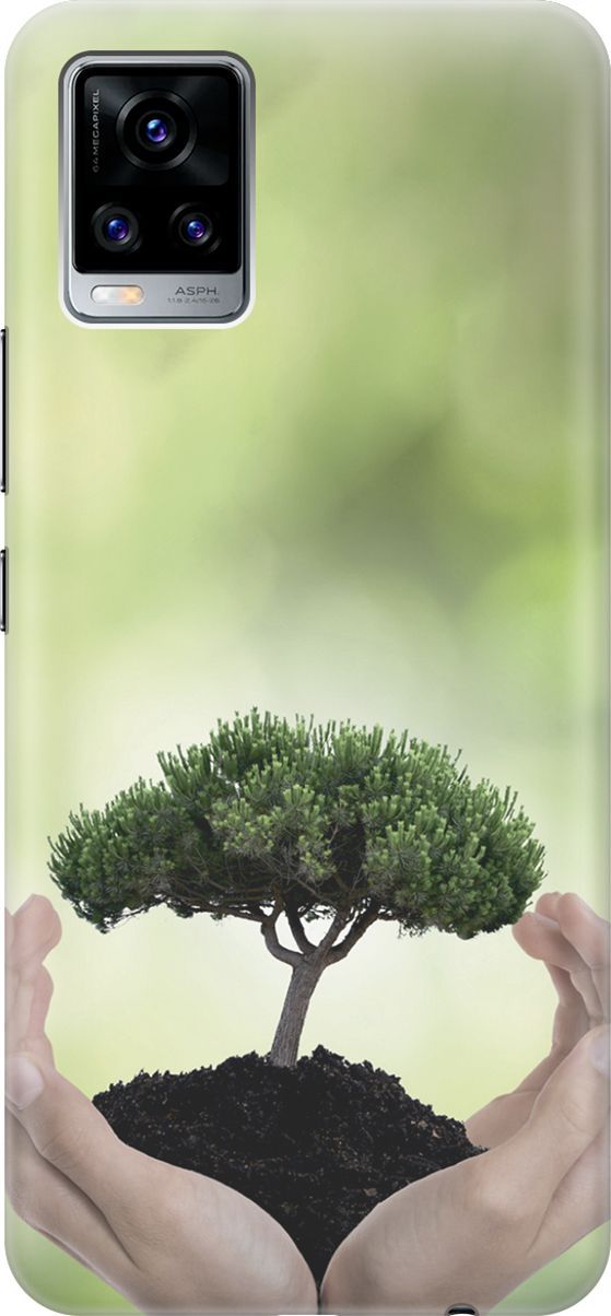 

Силиконовый чехол на Vivo V20 "Оберегайте природу", Бежевый;зеленый, 159669