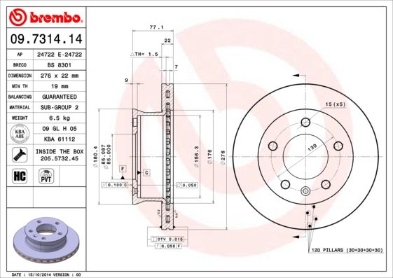 

Тормозной диск brembo 09.7314.14