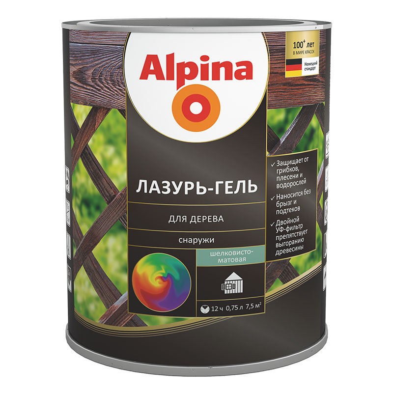 

ALPINA лазурь-гель для дерева шелковисто-матовый, рябина (2,5л)