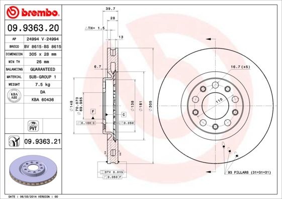 

Тормозной диск brembo 09.9363.21