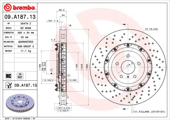 

Тормозной диск brembo 09.A187.13