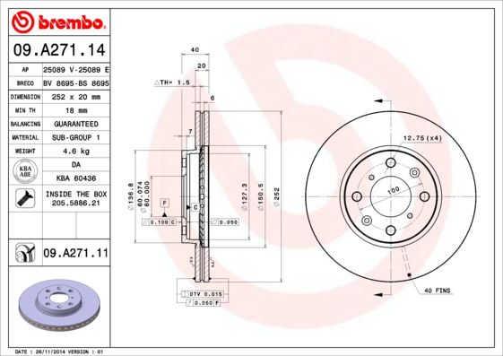 

Тормозной диск brembo 09.A271.11