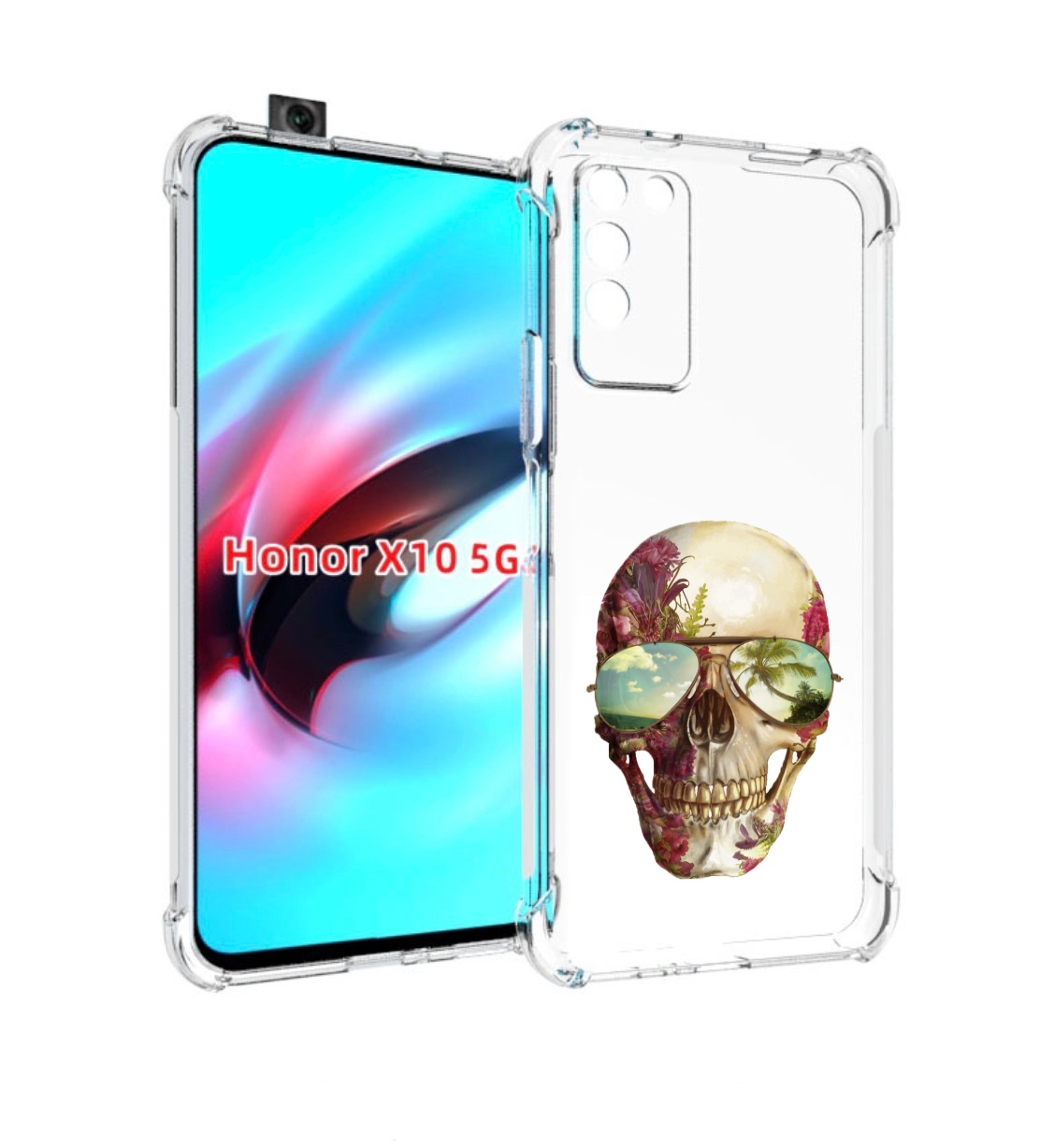

Чехол MyPads Череп с очками для Honor X10, Прозрачный, Tocco