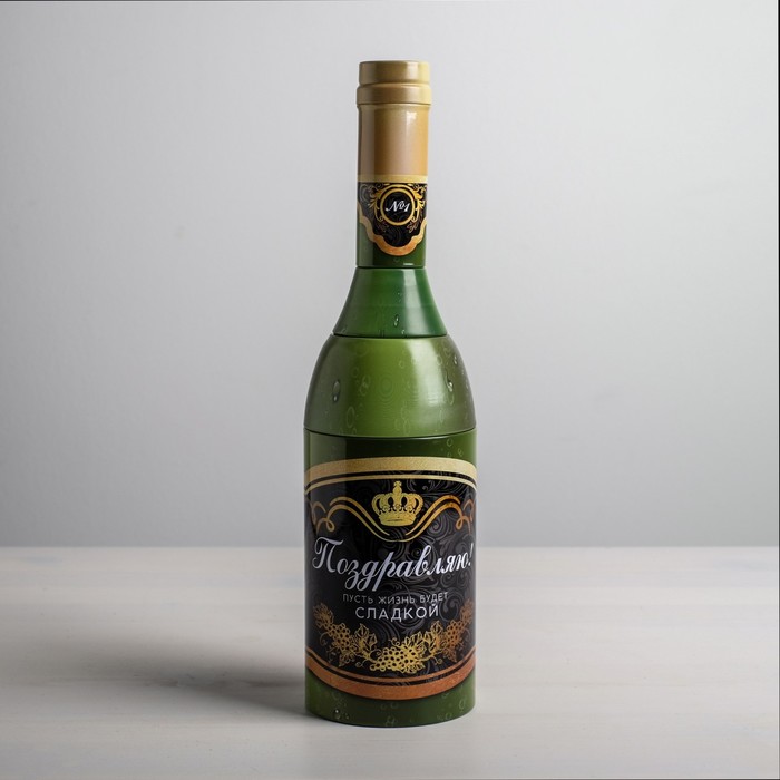 

Коробка жестяная в форме бутылки «Поздравляю», 22 см  7,2 см  9,5 см, Зеленый