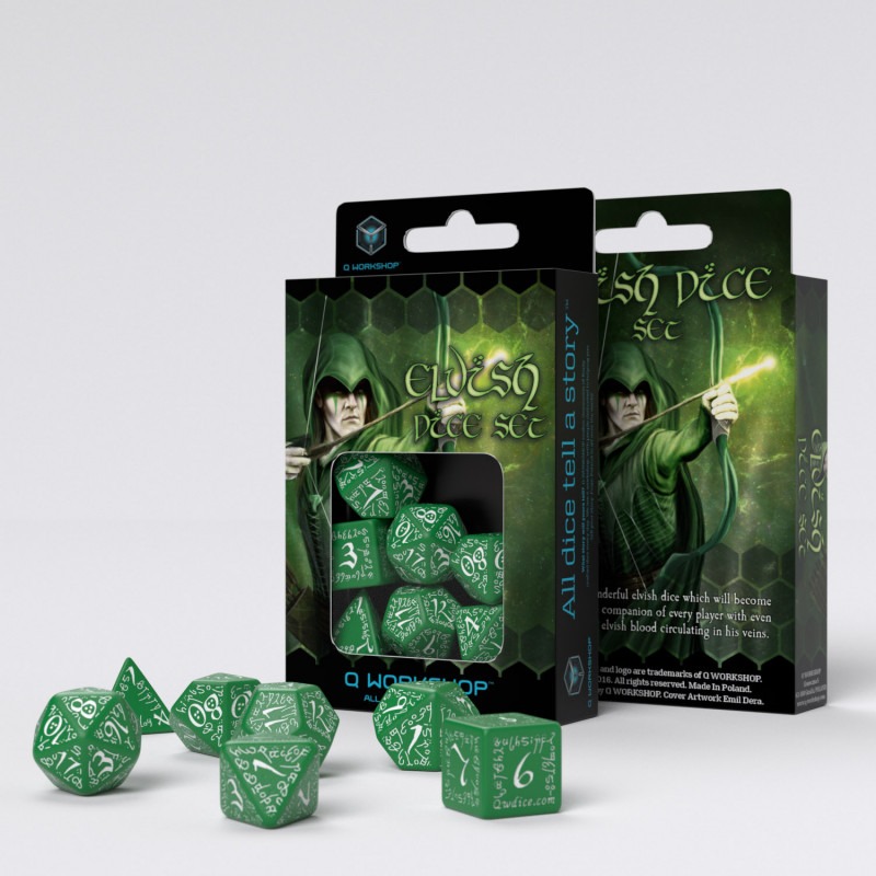 Набор кубиков для игр Q-Workshop Elvish Green & white Dice Set