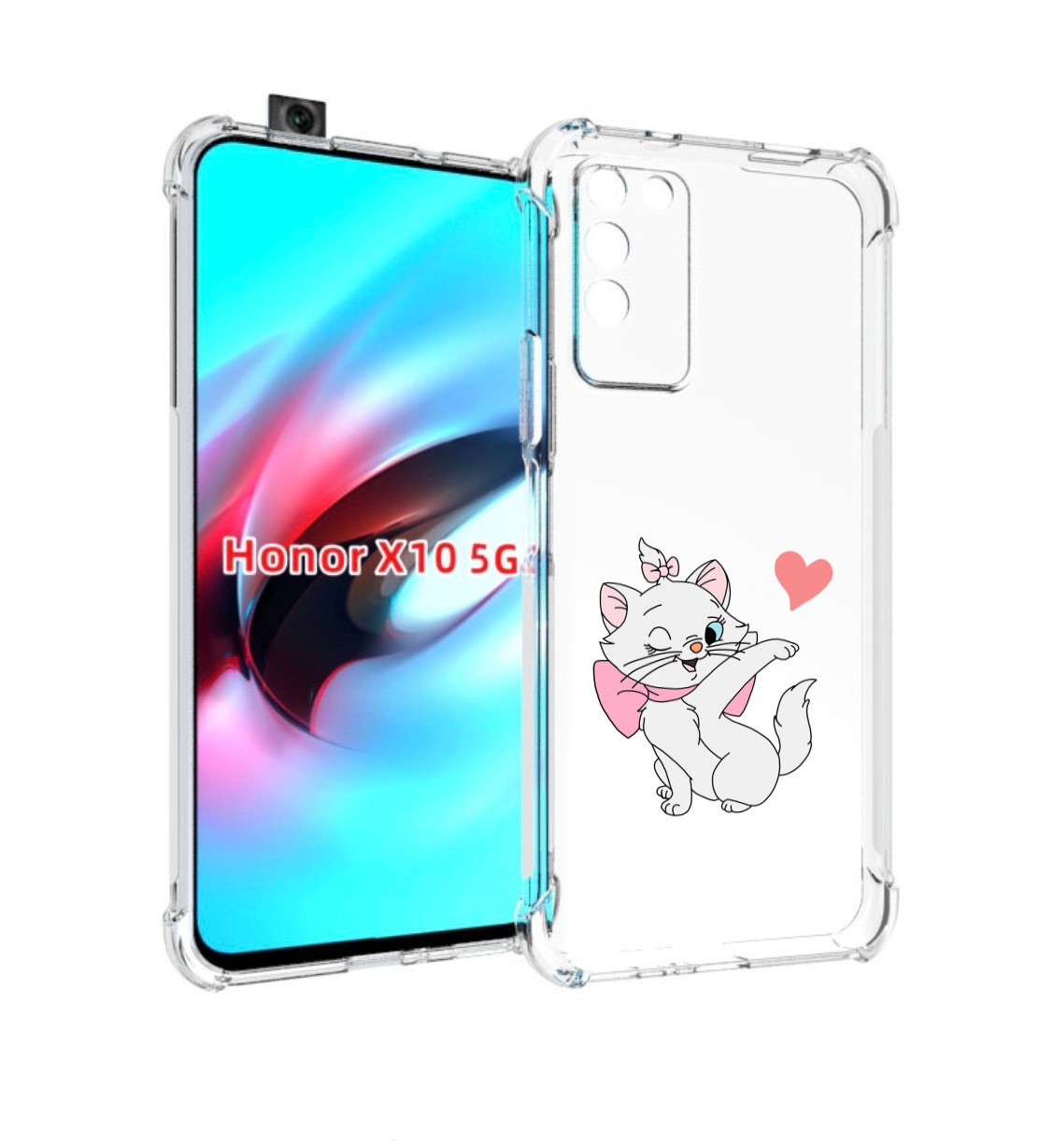 

Чехол MyPads белая-кошечка-с-сердечком женский для Honor X10, Прозрачный, Tocco